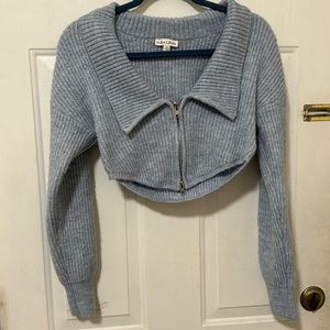 For Love and Lemons Knit Sweater Cardigan w/ Zipper in  Light / Sky Blue - Small